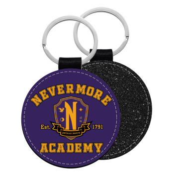 Wednesday Nevermore Academy University, Μπρελόκ Δερματίνη, στρογγυλό ΜΑΥΡΟ (5cm)