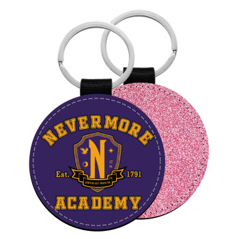 Wednesday Nevermore Academy University, Μπρελόκ Δερματίνη, στρογγυλό ΡΟΖ (5cm)