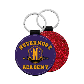 Wednesday Nevermore Academy University, Μπρελόκ Δερματίνη, στρογγυλό ΚΟΚΚΙΝΟ (5cm)