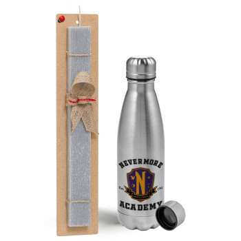 Wednesday Nevermore Academy University, Easter Set, metallic Inox water bottle (750ml) & aromatic flat Easter candle (30cm) (GRAY)