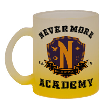 Wednesday Nevermore Academy University, Κούπα γυάλινη δίχρωμη με βάση το κίτρινο ματ, 330ml