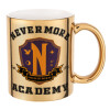 Wednesday Nevermore Academy University, Κούπα κεραμική, χρυσή καθρέπτης, 330ml