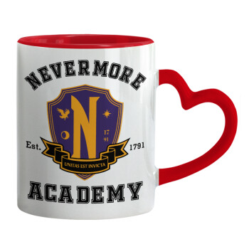 Wednesday Nevermore Academy University, Κούπα καρδιά χερούλι κόκκινη, κεραμική, 330ml
