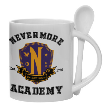 Wednesday Nevermore Academy University, Ceramic coffee mug with Spoon, 330ml (1pcs)