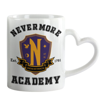 Wednesday Nevermore Academy University, Κούπα καρδιά χερούλι λευκή, κεραμική, 330ml