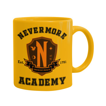 Wednesday Nevermore Academy University, Ceramic coffee mug yellow, 330ml