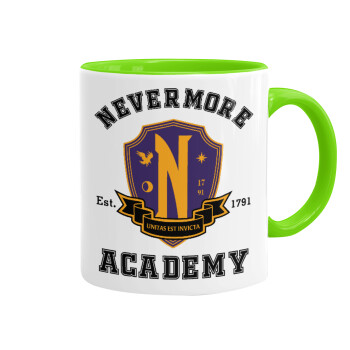 Wednesday Nevermore Academy University, Mug colored light green, ceramic, 330ml