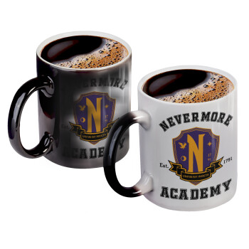 Wednesday Nevermore Academy University, Color changing magic Mug, ceramic, 330ml when adding hot liquid inside, the black colour desappears (1 pcs)