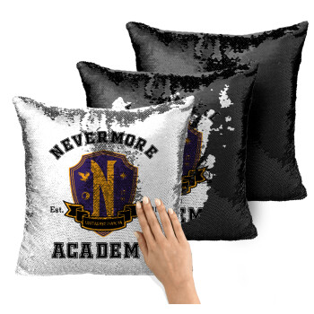 Wednesday Nevermore Academy University, Μαξιλάρι καναπέ Μαγικό Μαύρο με πούλιες 40x40cm περιέχεται το γέμισμα
