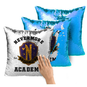 Wednesday Nevermore Academy University, Μαξιλάρι καναπέ Μαγικό Μπλε με πούλιες 40x40cm περιέχεται το γέμισμα