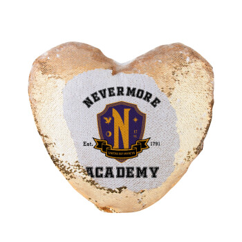 Wednesday Nevermore Academy University, Μαξιλάρι καναπέ καρδιά Μαγικό Χρυσό με πούλιες 40x40cm περιέχεται το  γέμισμα