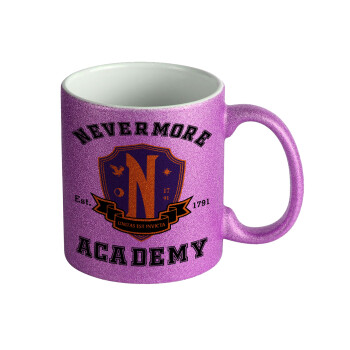 Wednesday Nevermore Academy University, Κούπα Μωβ Glitter που γυαλίζει, κεραμική, 330ml