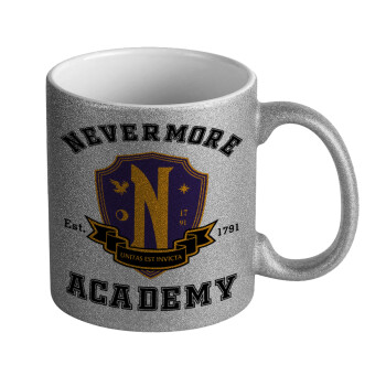 Wednesday Nevermore Academy University, Κούπα Ασημένια Glitter που γυαλίζει, κεραμική, 330ml