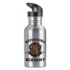 Water bottle Silver with straw, stainless steel 600ml