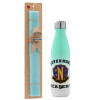 Easter Set, Metallic green/white thermos (Stainless steel), double-walled, 500ml & scented flat Easter candle (30cm) (TURQUOISE)