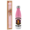 Easter Set, Metallic pink/white (Stainless steel) thermos, double-walled, 500ml & aromatic flat Easter candle (30cm) (PINK)