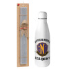 Easter Set, metallic stainless thermos bottle (500ml) & scented flat Easter candle (30cm) (GRAY)