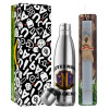 Easter Set, metallic stainless thermos flask (500ml) & scented flat Easter candle (30cm) (GRAY)