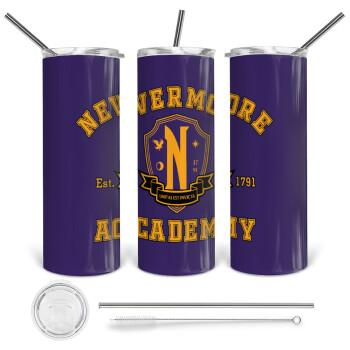 Wednesday Nevermore Academy University, 360 Eco friendly stainless steel tumbler 600ml, with metal straw & cleaning brush