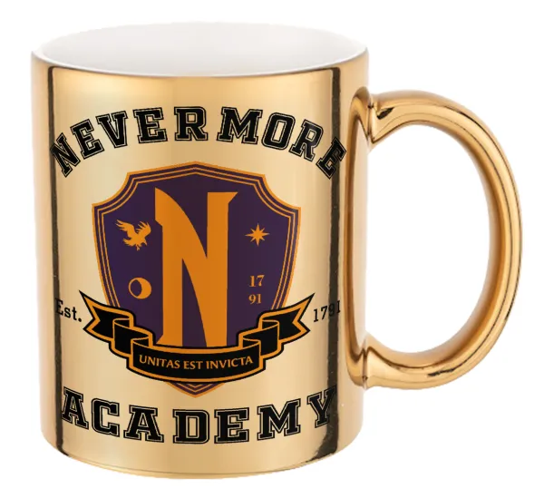 Wednesday Nevermore Academy University — Mug ceramic, gold mirror, 330ml