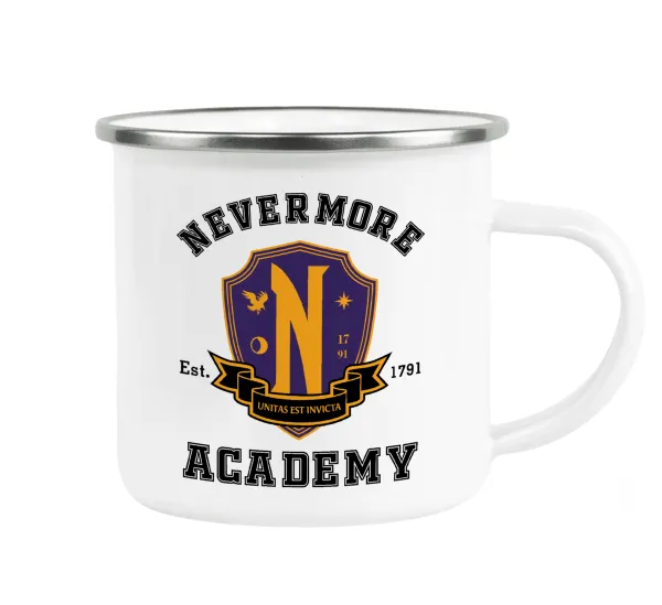 Wednesday Nevermore Academy University — Metallic enamel cup white 360ml
