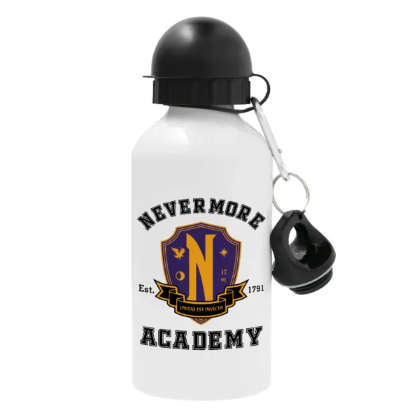 Wednesday Nevermore Academy University — Μεταλλικό παγούρι νερού, Λευκό, αλουμινίου 500ml