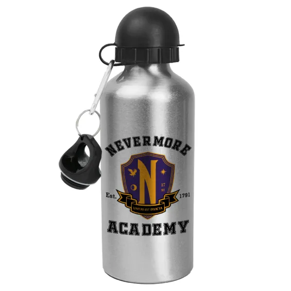 Wednesday Nevermore Academy University — Metallic water jug, Silver, aluminum 500ml