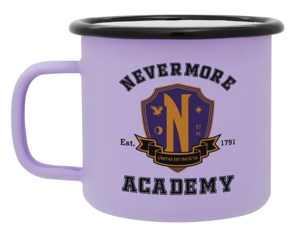 Wednesday Nevermore Academy University — Metal enamel mug, matte light pastel purple, 360ml