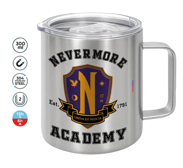 Wednesday Nevermore Academy University — Double-walled stainless steel mug 300ml with temperature-retaining lid