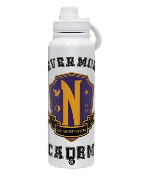 Wednesday Nevermore Academy University — 1L Stainless Steel Thermal Bottle with Phone Holder & Double Wall Insulation