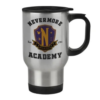 Wednesday Nevermore Academy University, Κούπα ταξιδιού ανοξείδωτη με καπάκι, διπλού τοιχώματος (θερμό) 450ml