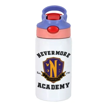 Wednesday Nevermore Academy University, Παιδικό παγούρι θερμό, ανοξείδωτο, με καλαμάκι ασφαλείας, ροζ/μωβ (350ml)