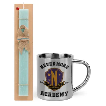 Wednesday Nevermore Academy University, Easter Set, metallic thermal cup (300ml) & aromatic flat Easter candle (30cm) (TURQUOISE)