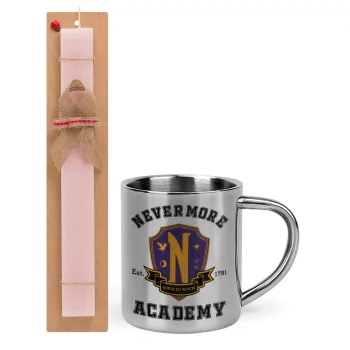 Wednesday Nevermore Academy University, Easter Set, metallic thermal cup (300ml) & aromatic flat Easter candle (30cm) (PINK)
