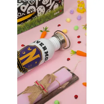 Wednesday Nevermore Academy University, Πασχαλινή Λαμπάδα με παγούρι μεταλλικό (620ml, stainless steel) & κερί αρωματικό πλακέ (30cm) (ΡΟΖ)