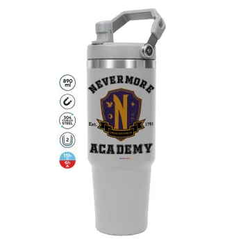 Wednesday Nevermore Academy University, ΓΚΡΙ χρώματος Θερμός Ανοξείδωτο 890ml (30oz) με χερούλι
