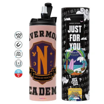 Wednesday Nevermore Academy University, Tumbler stainless steel PINK 600ml