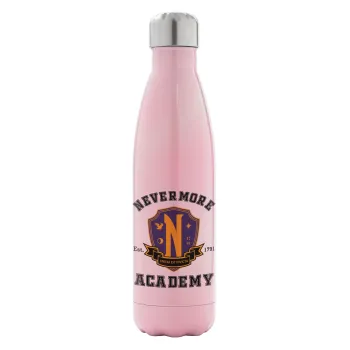 Wednesday Nevermore Academy University, Metal mug thermos Pink Iridiscent (Stainless steel), double wall, 500ml