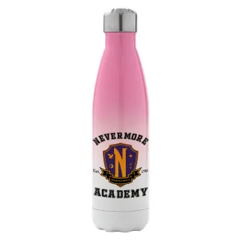 Wednesday Nevermore Academy University, Metal mug thermos Pink/White (Stainless steel), double wall, 500ml