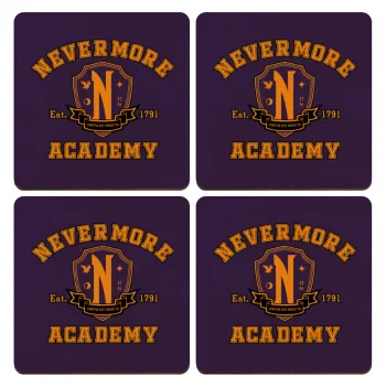 Wednesday Nevermore Academy University, ΣΕΤ x4 Σουβέρ ξύλινα τετράγωνα plywood (9cm)