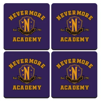 Wednesday Nevermore Academy University, ΣΕΤ 4 Σουβέρ ξύλινα τετράγωνα (9cm)