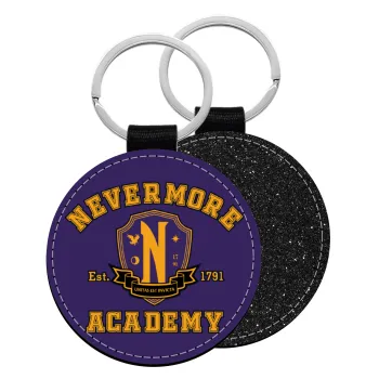 Wednesday Nevermore Academy University, Μπρελόκ Δερματίνη, στρογγυλό ΜΑΥΡΟ (5cm)