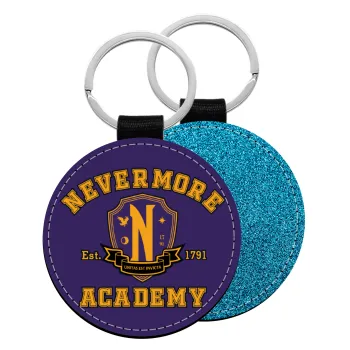 Wednesday Nevermore Academy University, Μπρελόκ Δερματίνη, στρογγυλό ΜΠΛΕ (5cm)