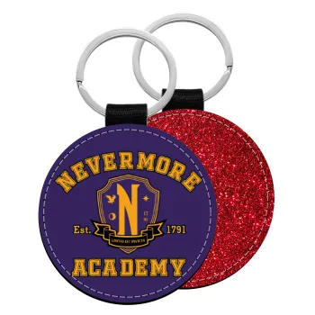 Wednesday Nevermore Academy University, Μπρελόκ Δερματίνη, στρογγυλό ΚΟΚΚΙΝΟ (5cm)