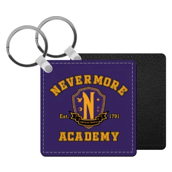Wednesday Nevermore Academy University, Μπρελόκ Δερματίνη, τετράγωνο ΜΑΥΡΟ (5x5cm)