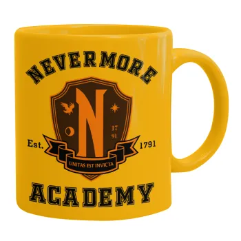 Wednesday Nevermore Academy University, Ceramic coffee mug yellow, 330ml
