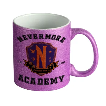 Wednesday Nevermore Academy University, Κούπα Μωβ Glitter που γυαλίζει, κεραμική, 330ml