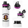 Metallic water bottle with safety lid, 850ml aluminum