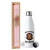 Easter Set, metallic stainless steel water bottle (750ml) & scented flat Easter candle (30cm) (PINK)