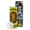 Neon Yellow Travel Tumbler θερμό, μεταλλικό καλαμάκι(Ανωξείδωτο 304 Food grade, BPA free, 600ml)